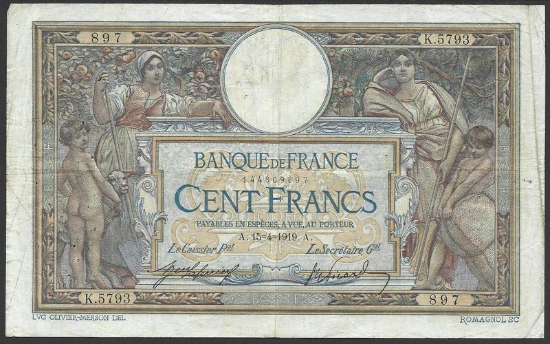 France, 100 Francs, 15.4.1919