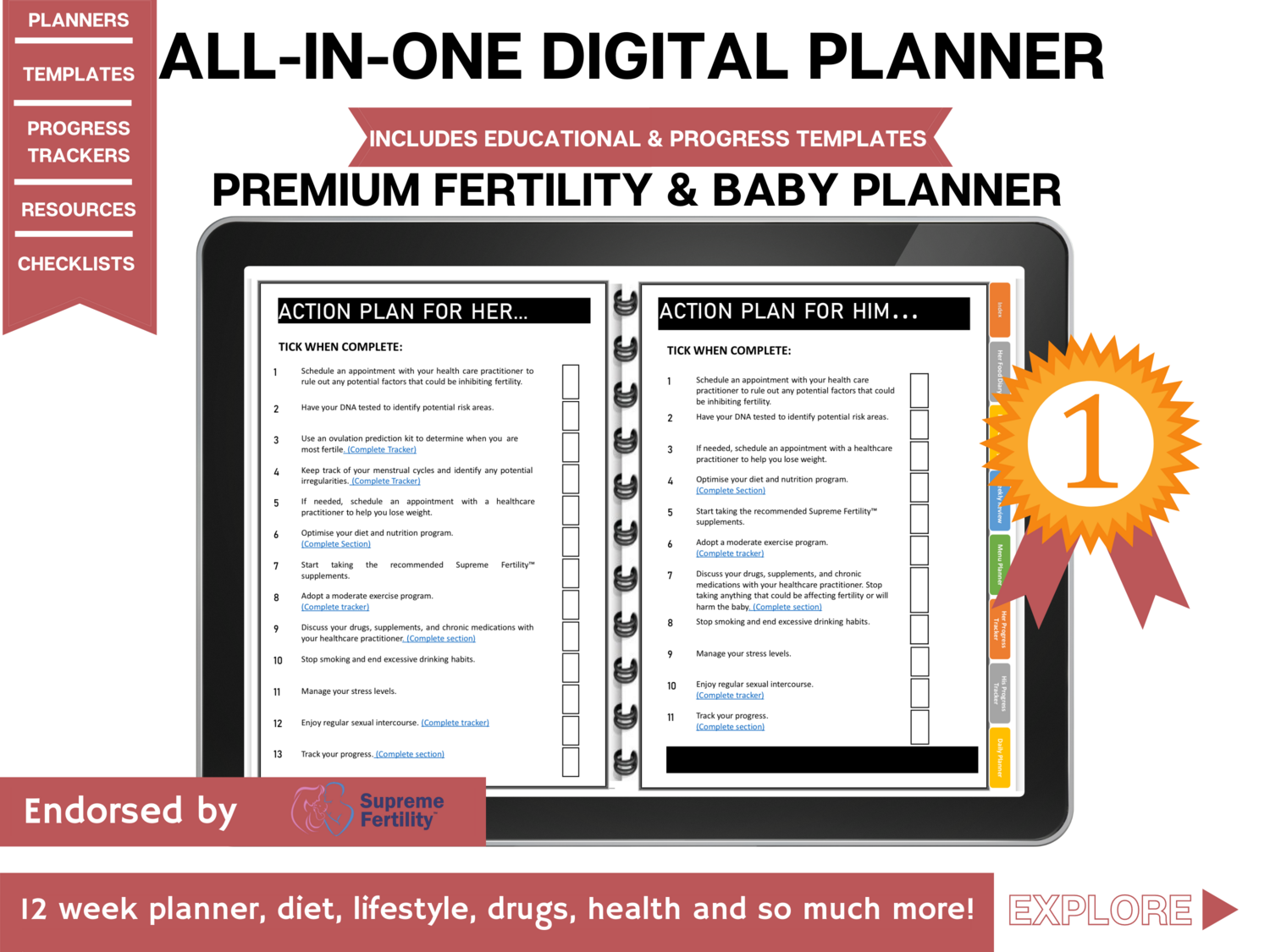 Goodnotes planner, iPad planner, notability planner, Digital fertility journal, daily digital planner