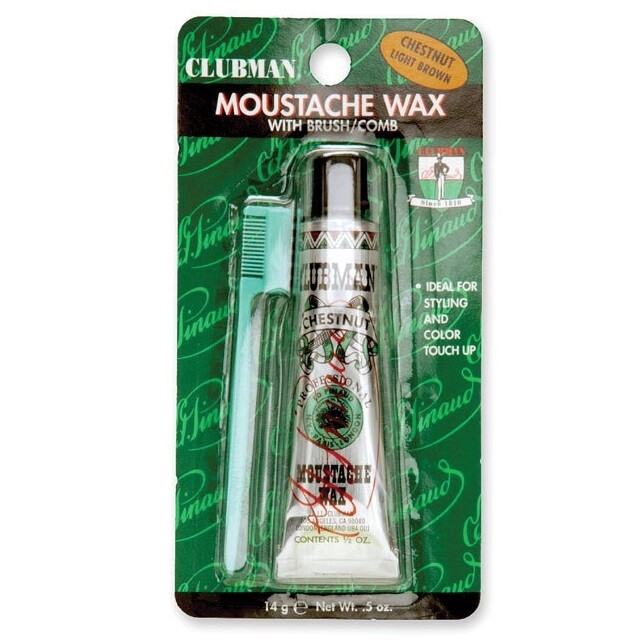 Clubman Moustache Wax Chestnut - Воск для укладки и подкрашивания бороды с щеточкой (каштановый) 15 мл