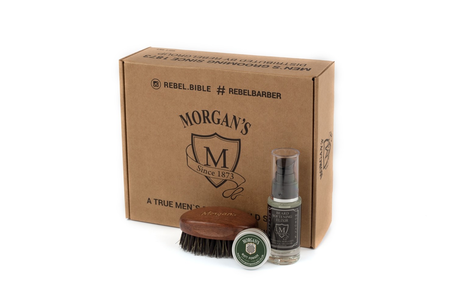 Morgans Подарочный набор эликсир + щетка для бороды и усов с тестером