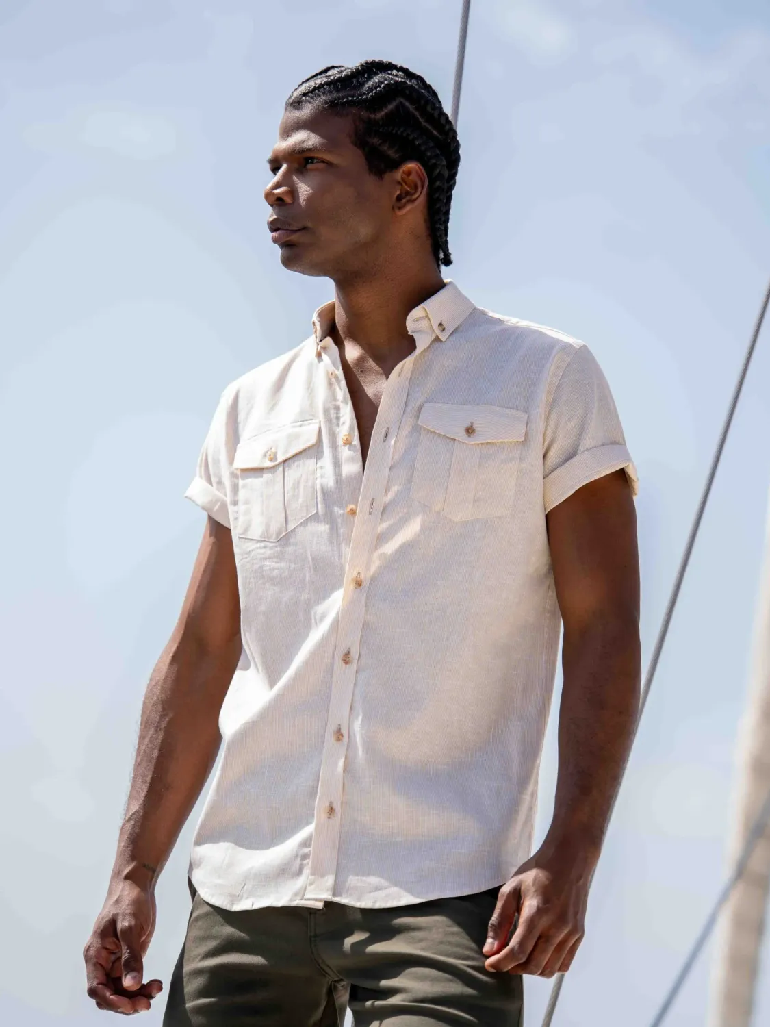 CAMISA MIL RAYAS BOLSILLOS BEIGE