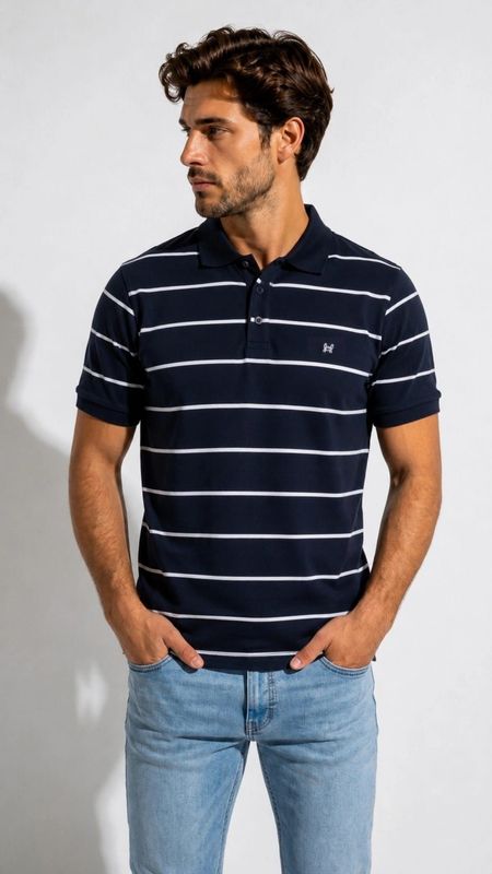 POLO MARINO DE RAYAS BLANCAS