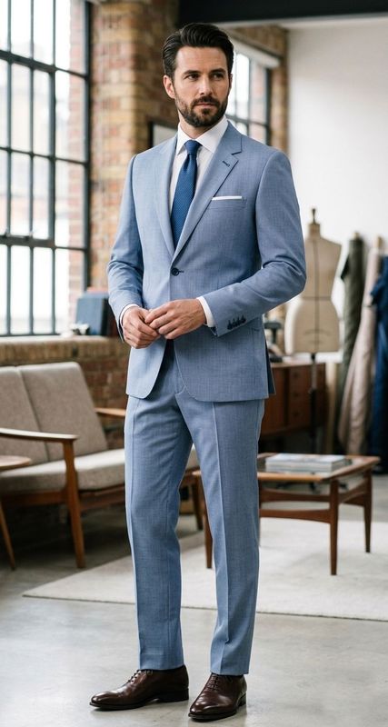 TRAJE PATA DE GALLO CELESTE