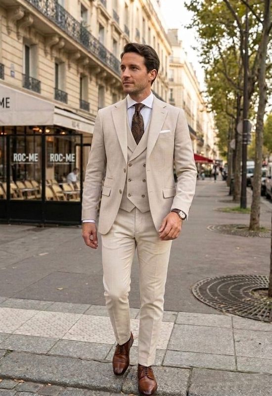 TRAJE PATA DE GALLO BEIGE
