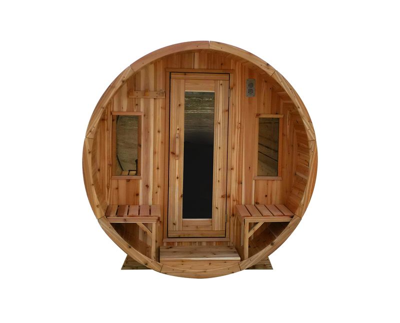 6 Foot Panoramic Barrel Red Cedar Sauna with 2ft Porch