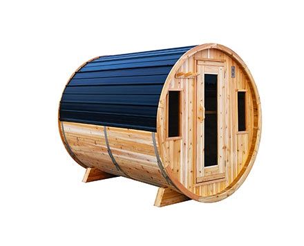 6 Foot Barrel Red Cedar Sauna, Heater Option: Electric, Roof Option: Black, Stain Upgrade: Natural