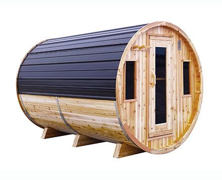 8 Foot Barrel Red Cedar Sauna, Heater Option: Electric, Roof Option: Black, Stain Upgrade: Natural