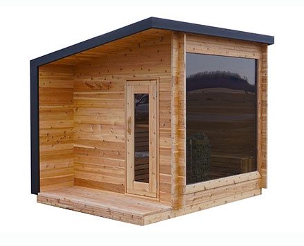 8 Foot Modern Panoramic Red Cedar Sauna with 2ft Porch, Door Side: Left, Heater Option: Electric, Stain Upgrade: Natural