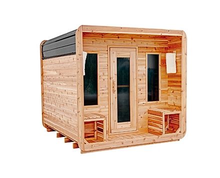 6 Foot Cube Red Cedar Sauna with 2ft Porch, Heater Option: Electric, Roof Option: Black, Stain Upgrade: Natural