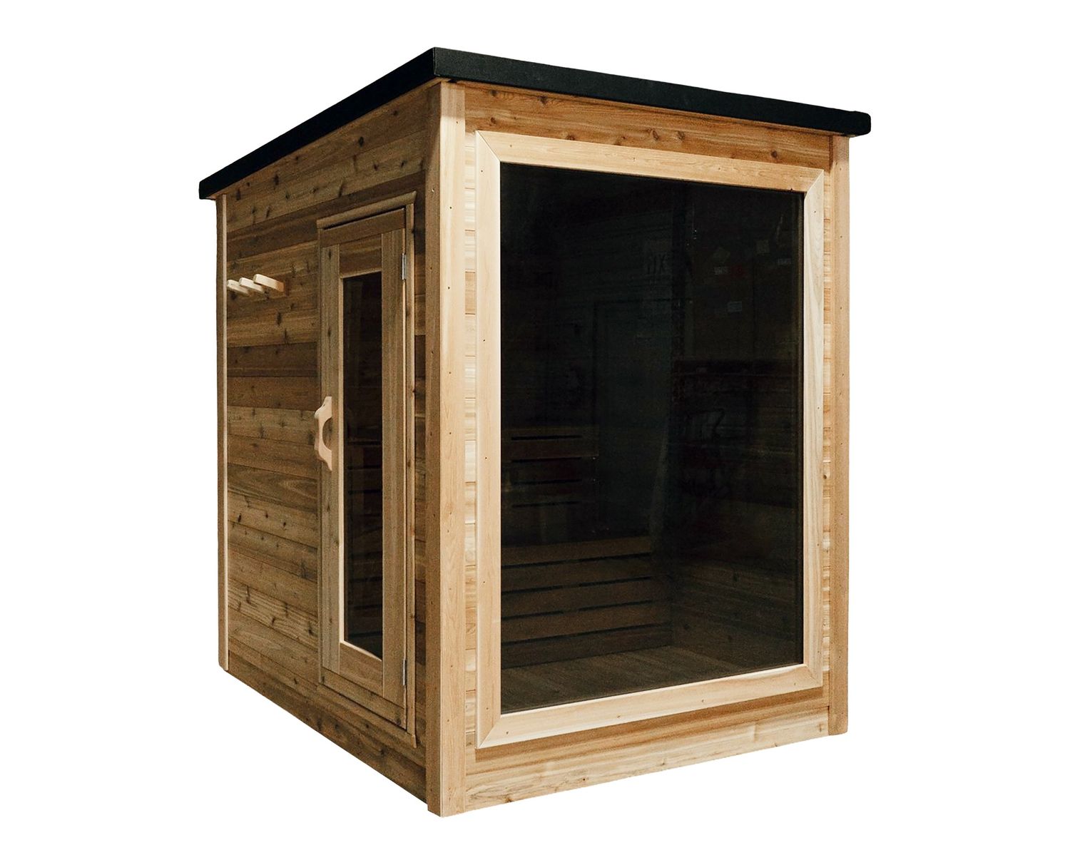 6 Foot Mini Modern Panoramic Red Cedar Sauna, Door Side: Left, Heater Option: Electric, Stain Upgrade: Natural