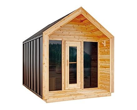 8 Foot Modern Red Cedar Sauna with 2ft Porch, Heater Option: Electric, Stain Upgrade: Natural