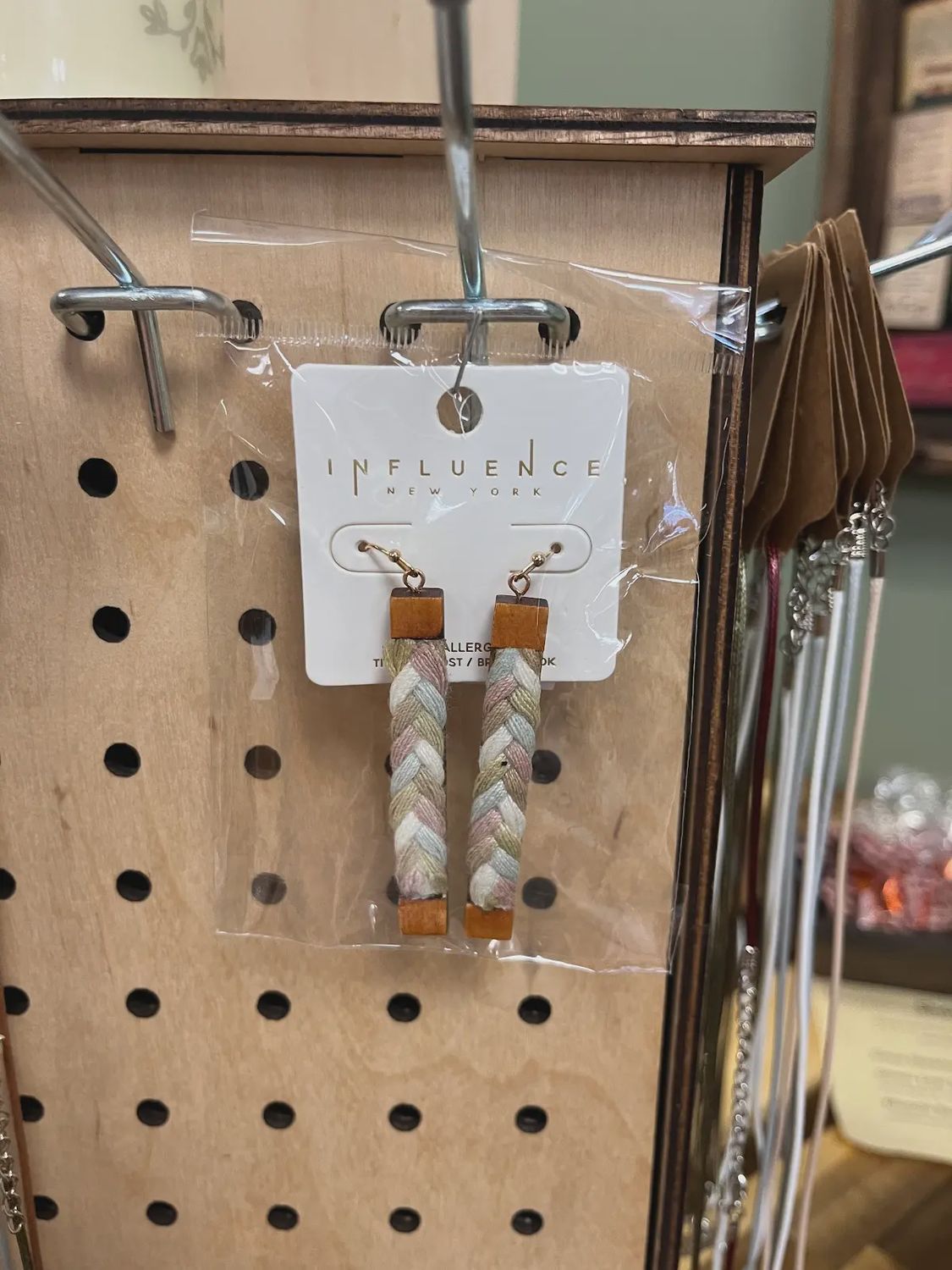 Wood Bar &amp; Braid Thread Drop Earrings