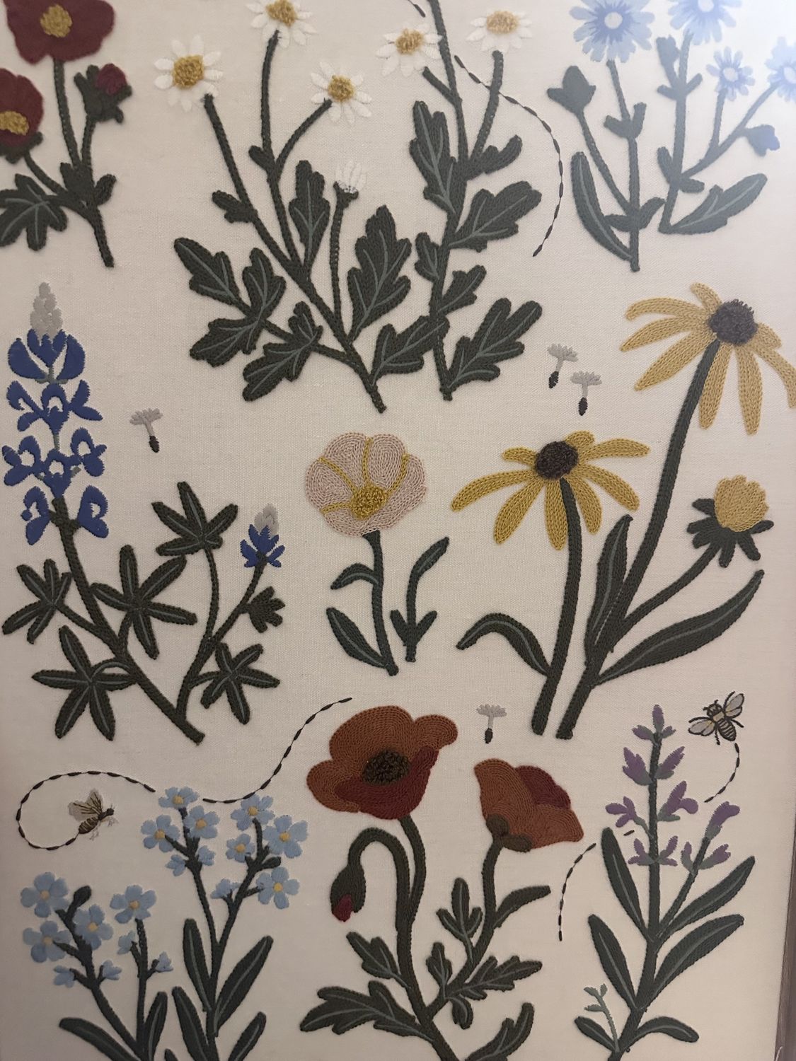Embroidered Floral Multi Flower Picture Wall Hanging