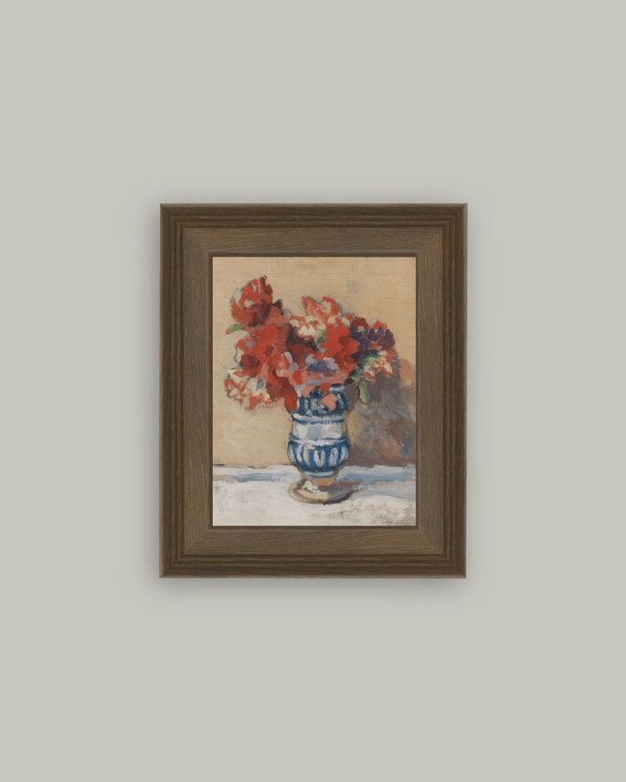 Red Flowers in Blue Vase Framed Wall Art