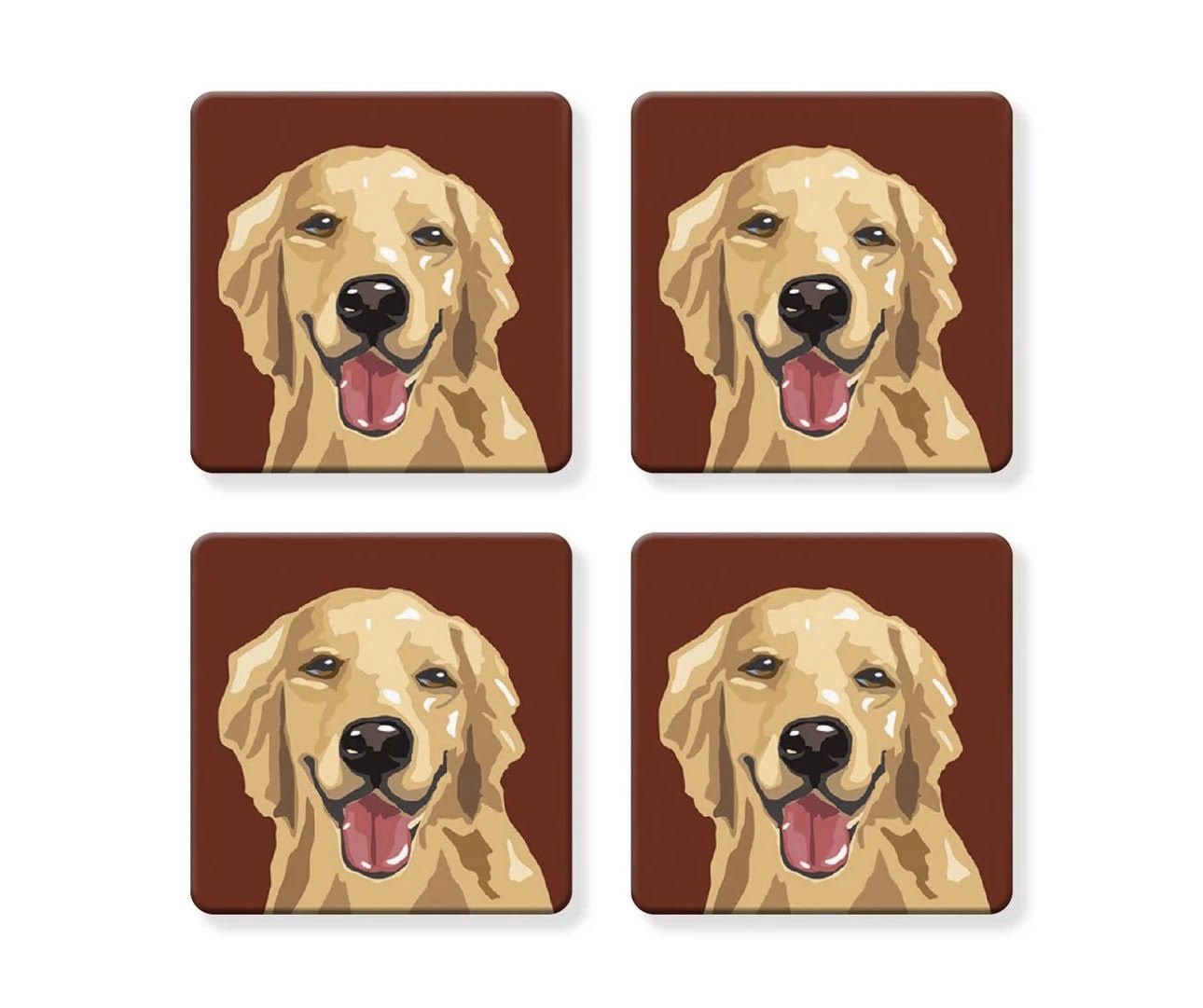 Golden Retriever Dog Glass Coaster