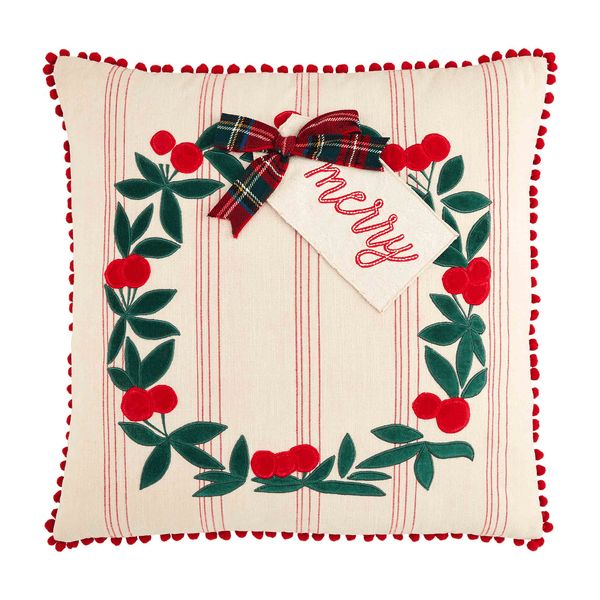 Wreath Velvet Applique Pillow Mud Pie Christmas