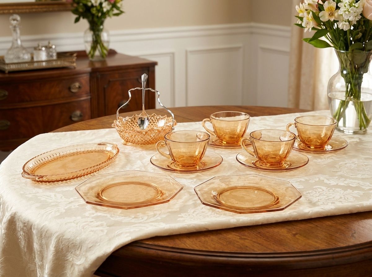 Two L.E. Smith octagonal amber/pink Depression glass plates.