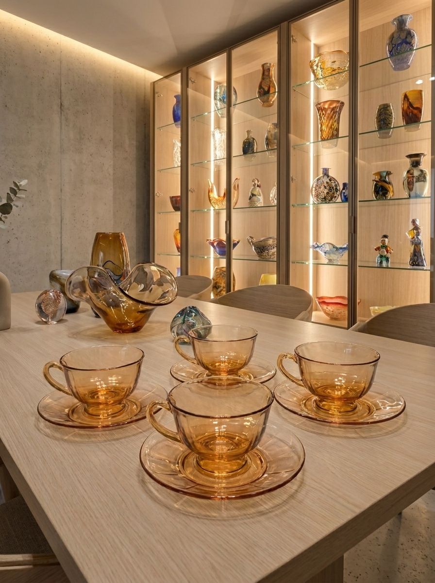 Fostoria Amber Glass Teacups and Saucers