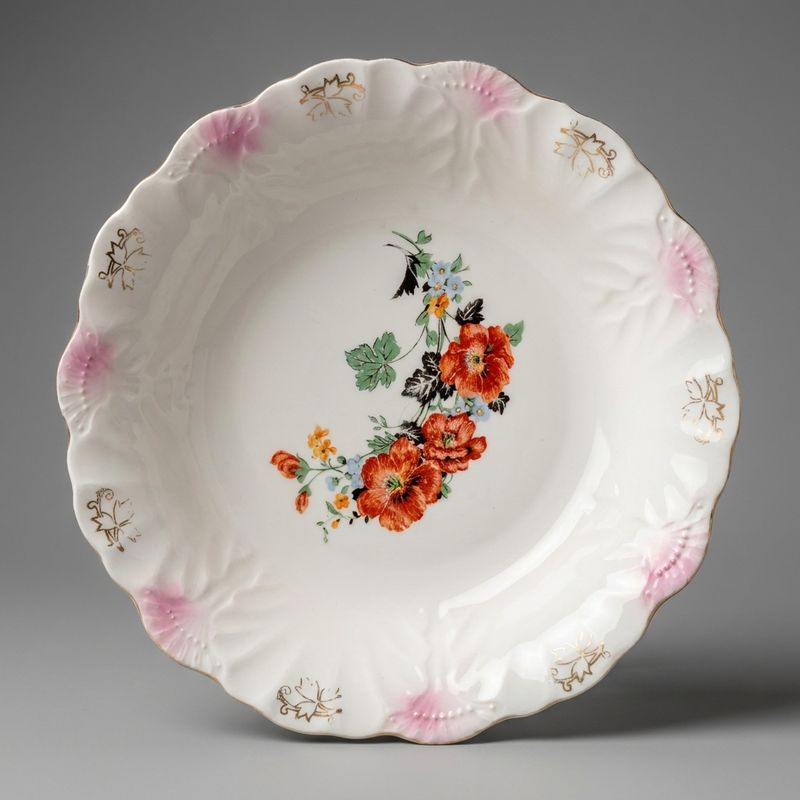 Exceptional 1940s Vintage Hand-Painted Floral China Plate — Gold &amp; Poppy Motif
