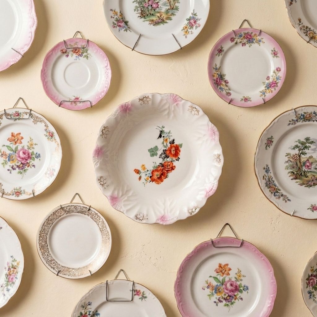 Exceptional 1940s Vintage Hand-Painted Floral China Plate — Gold &amp; Poppy Motif