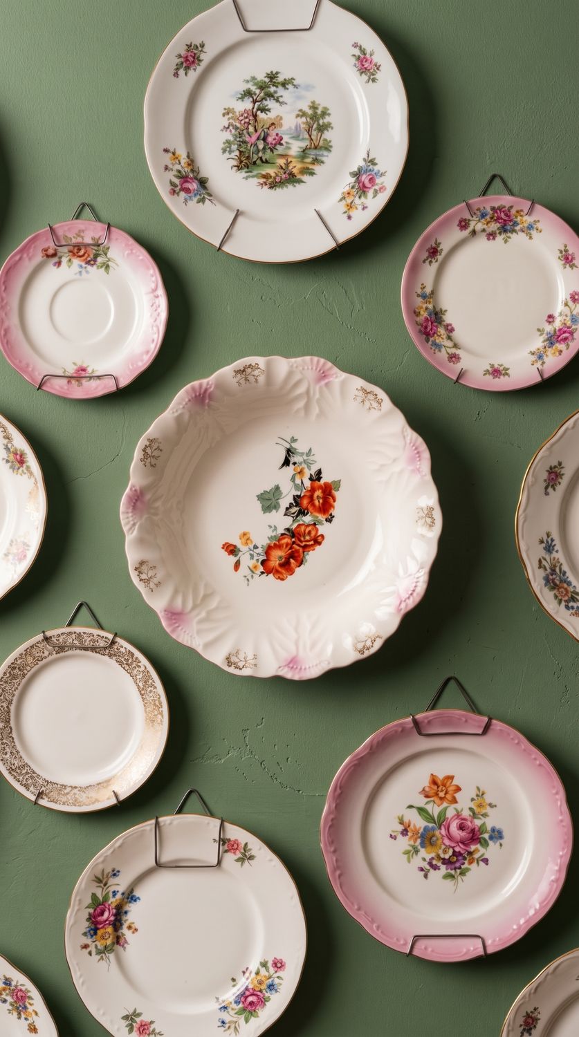 Exceptional 1940s Vintage Hand-Painted Floral China Plate — Gold &amp; Poppy Motif