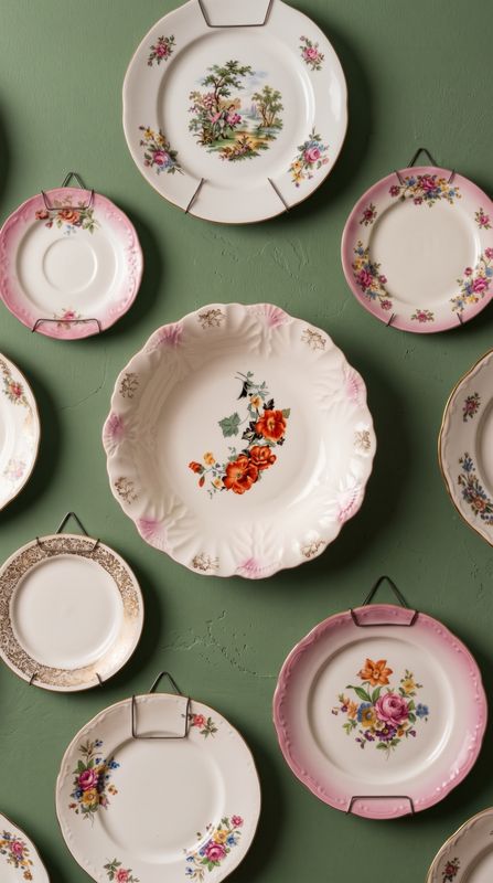 Exceptional 1940s Vintage Hand-Painted Floral China Plate — Gold &amp; Poppy Motif