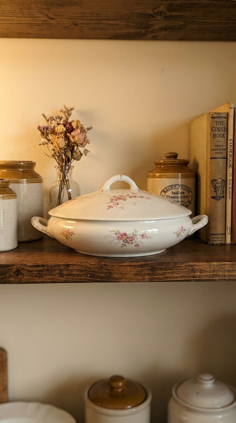 Antique French Porcelain Tureen or Covered Serving Dish, Circa 1890–1915 — Hand-Painted Roses &amp; Gilt Decoration