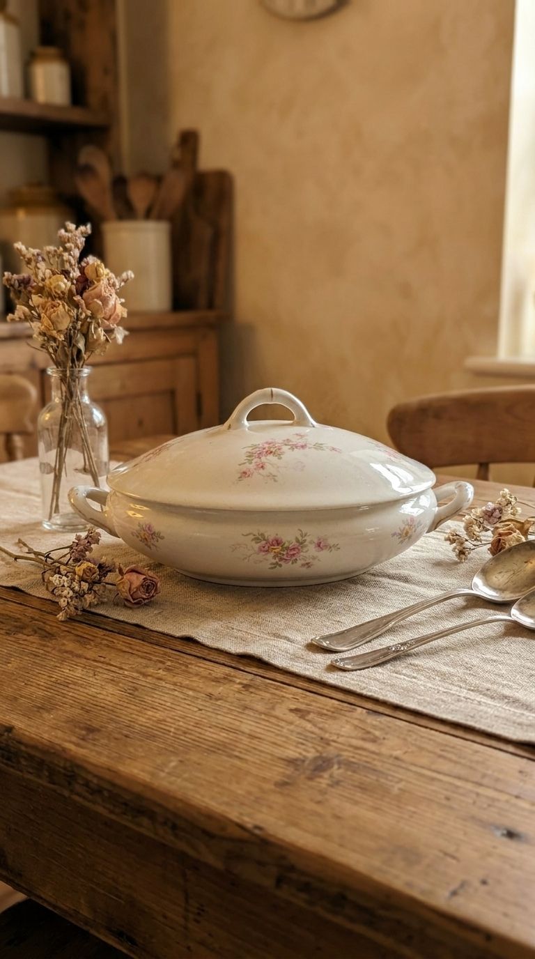 Antique French Porcelain Tureen or Covered Serving Dish, Circa 1890–1915 — Hand-Painted Roses &amp; Gilt Decoration
