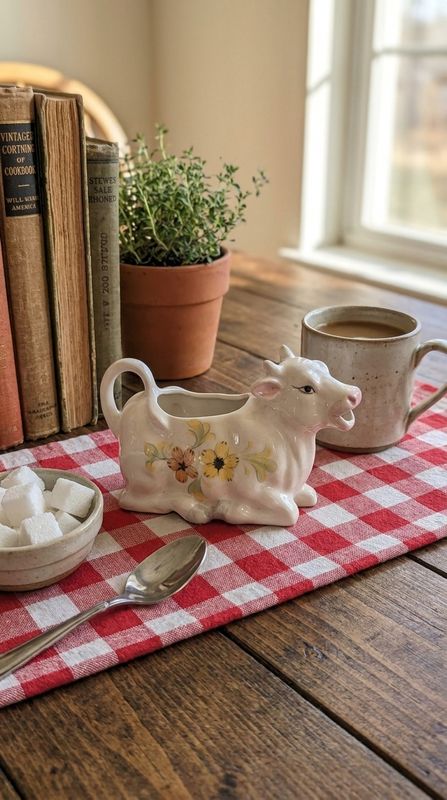 Vintage Lenwile Ardalt Artware Porcelain Cow Creamer — Japan, c. 1950s
