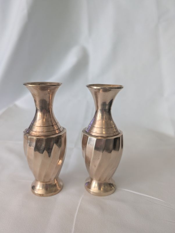 Vintage Brass Bud Vase or Candle Holder — Sculptural Ribbed Form — Set of Two