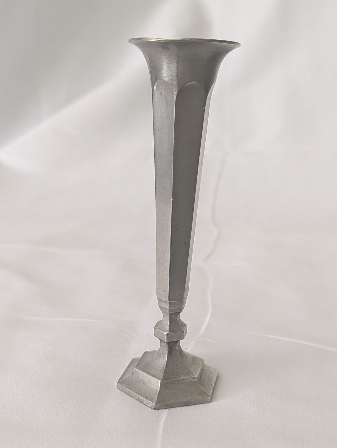 ​Elegant vintage hand-hammered pewter bud vase