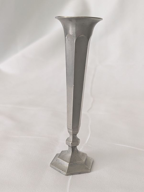 ​Elegant vintage hand-hammered pewter bud vase