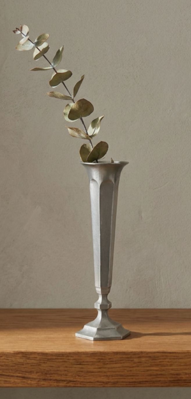 ​Elegant vintage hand-hammered pewter bud vase