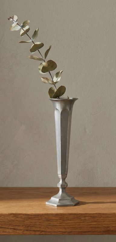 ​Elegant vintage hand-hammered pewter bud vase