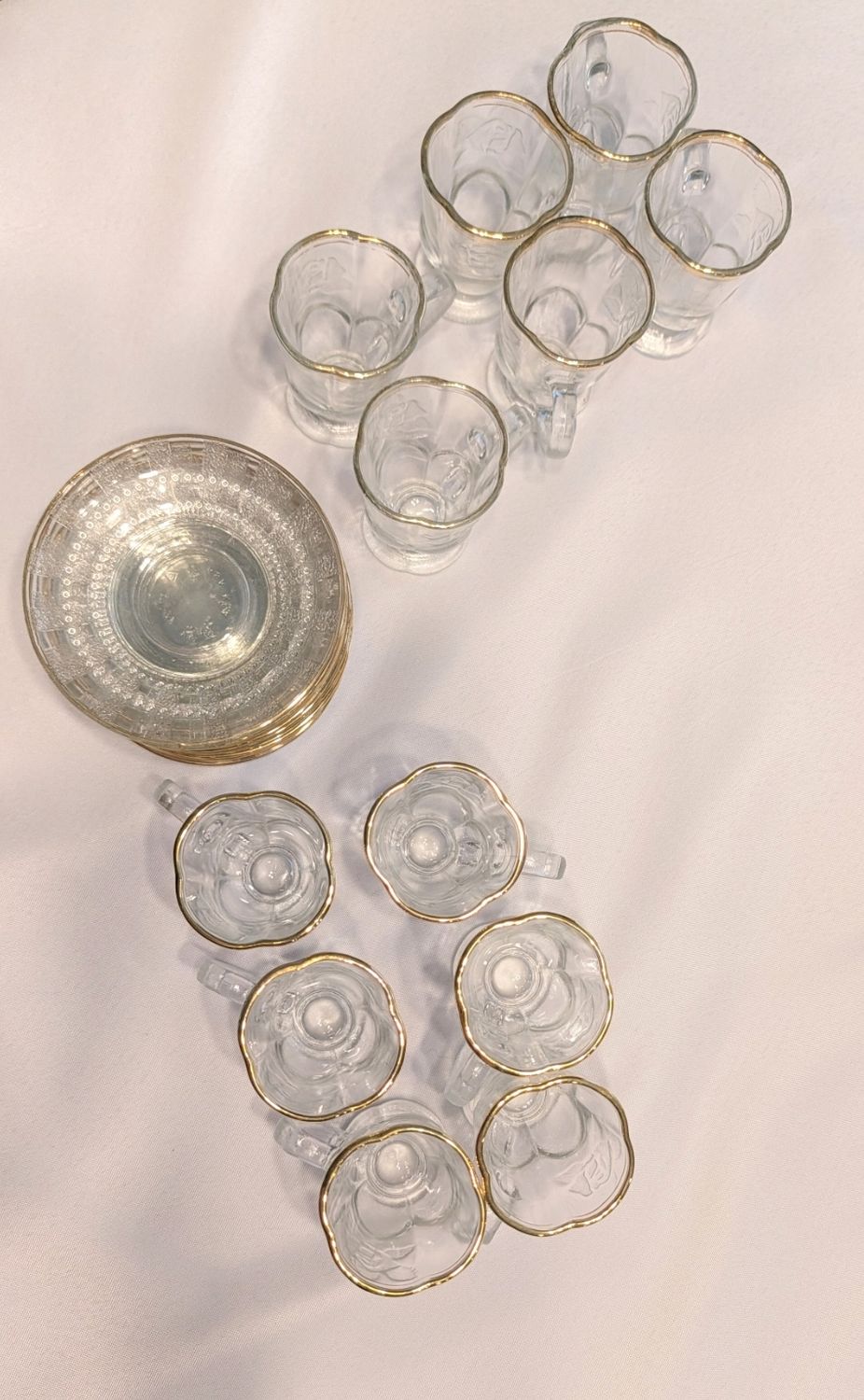 Exceptional Set of 24 French Antique Cordial &amp; Liqueur Glasses — Art Nouveau Inspired with Gilt Rose Decoration