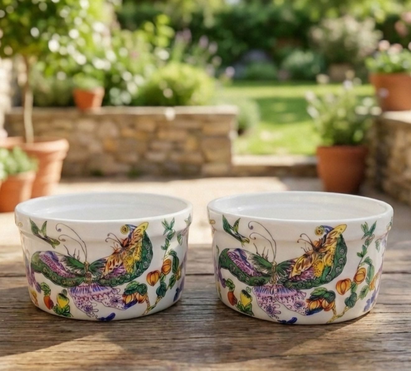 2 Vintage 1978 The Haldon Group “Meadowfield” Fine Ceramic Ramekins