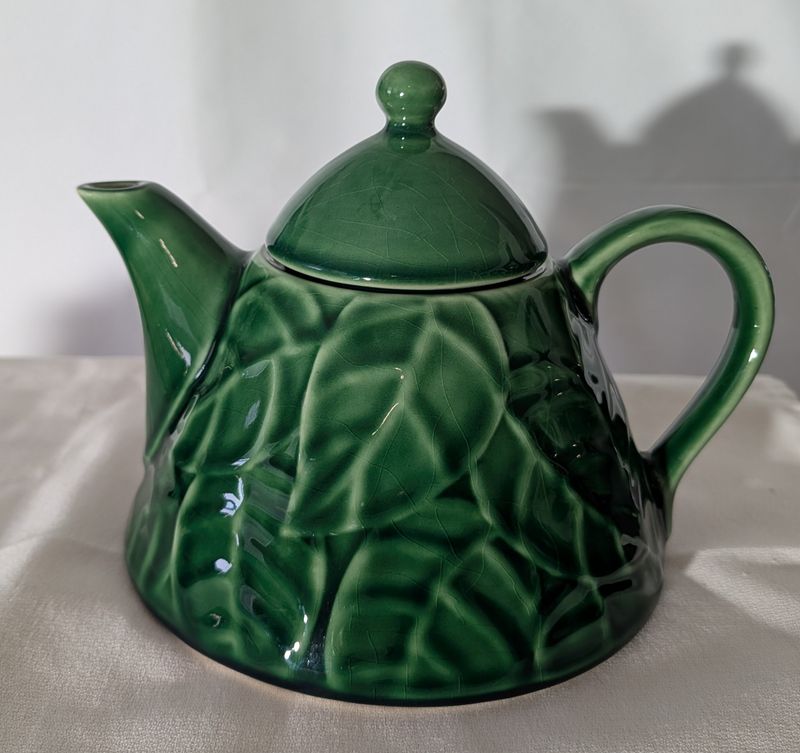 Vintage Pier 1 Jade Leaves Green Stoneware Teapot