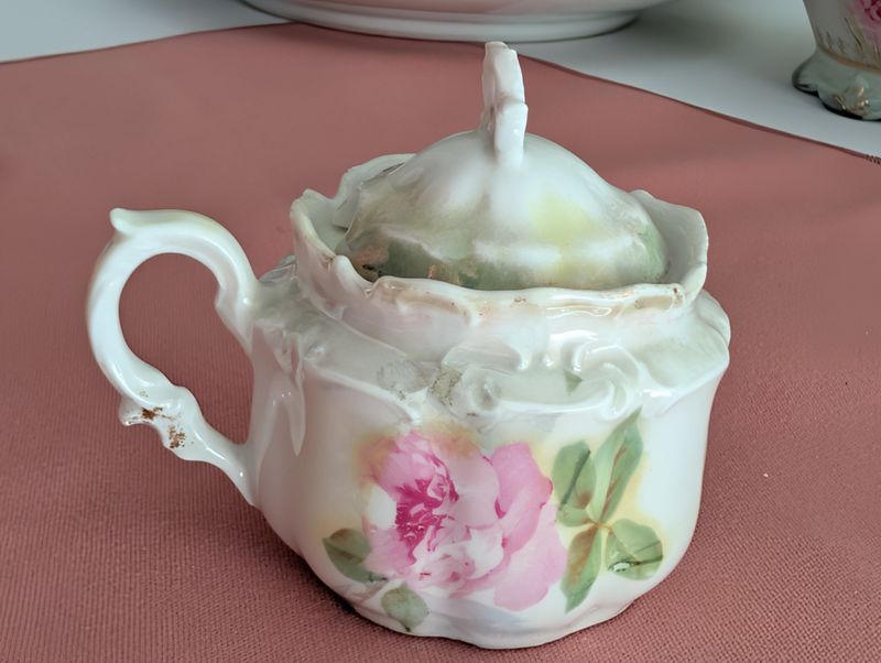Antique Hand-Painted Porcelain Lidded Vessel with Family Provenance Note