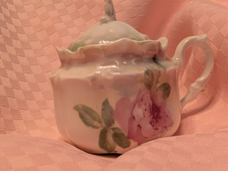 Antique Hand-Painted Porcelain Lidded Vessel with Family Provenance Note