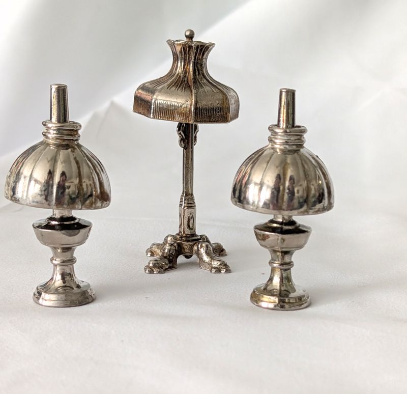 1930s English Taylor &amp; Barrett Miniature Oil Lamps — Set of Three