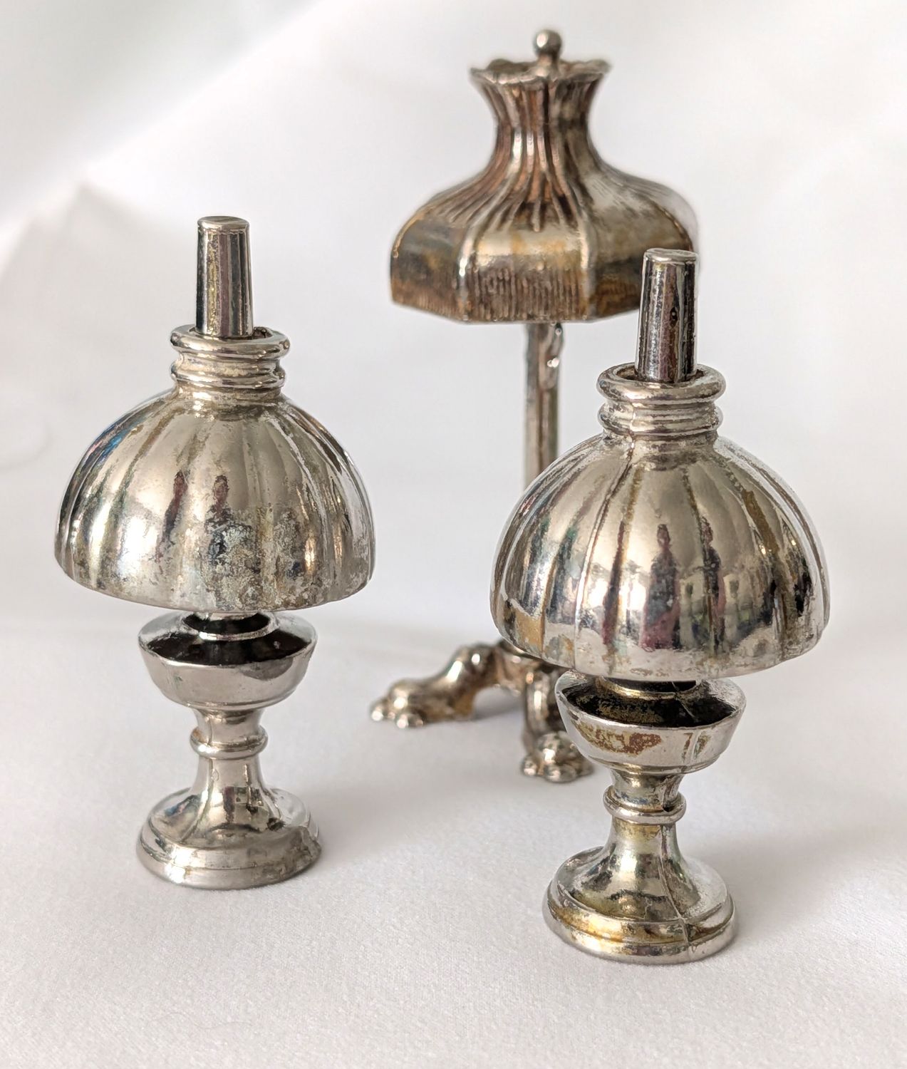 1930s English Taylor &amp; Barrett Miniature Oil Lamps — Set of Three