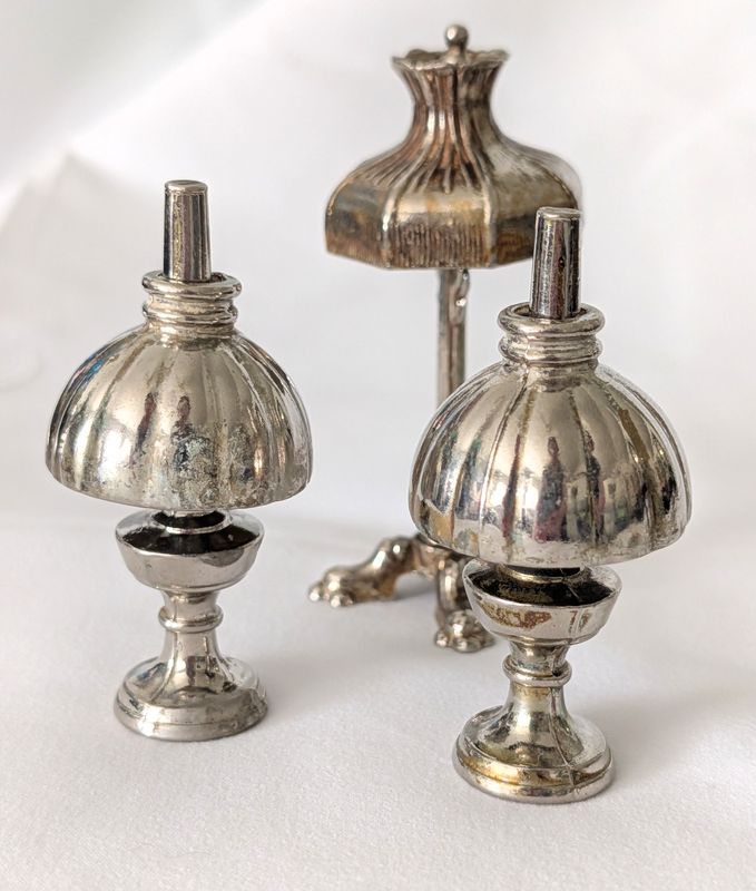 1930s English Taylor &amp; Barrett Miniature Oil Lamps — Set of Three
