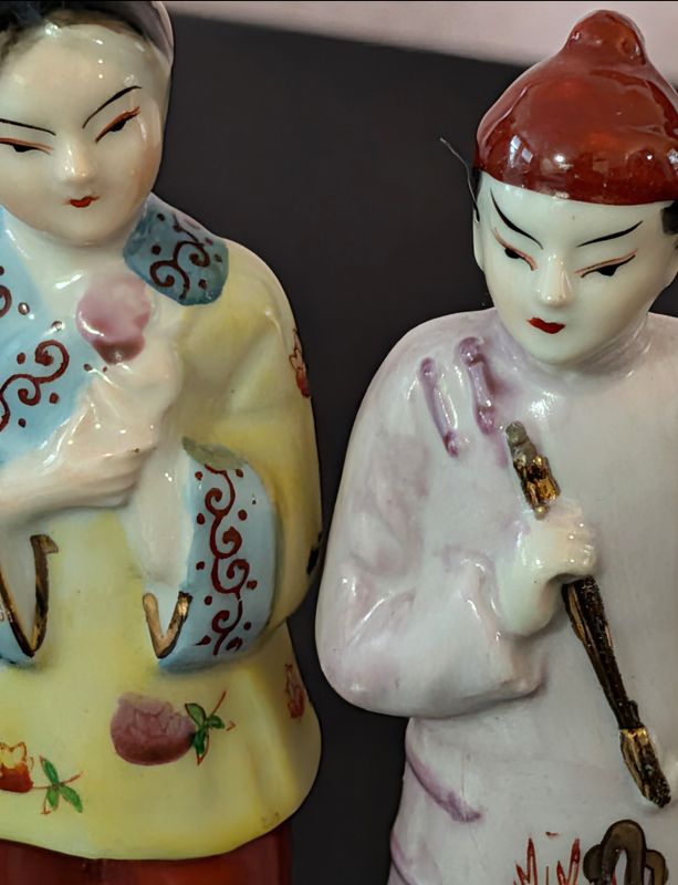 Vintage Hand-Painted Chinese Porcelain Couple Figurines – Pair