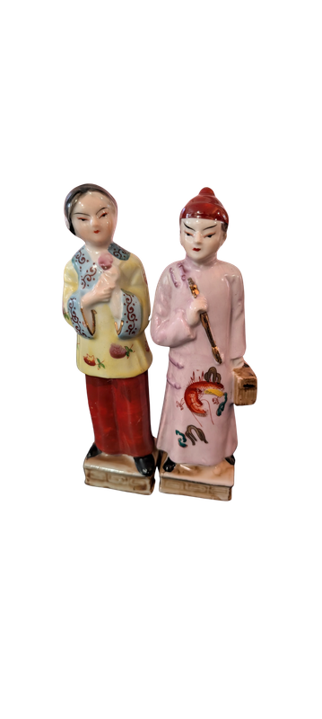 Vintage Hand-Painted Chinese Porcelain Couple Figurines – Pair