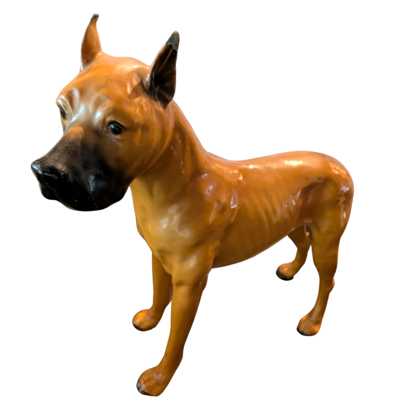 Vintage Mortens Studio Fawn Great Dane Dog Figurine – 9" × 7" – Original Label