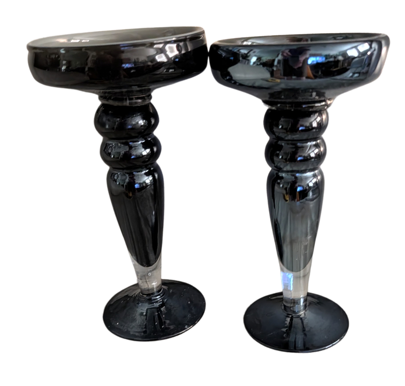 Val Saint Lambert “Ingo” Black Crystal Candlesticks – Pair