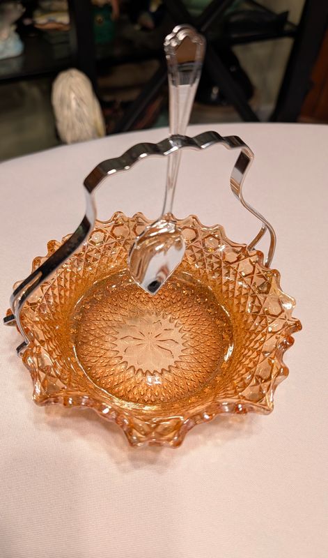 Vintage Sowerby Chunky Marigold Carnival Glass Handled Server | No. 2266