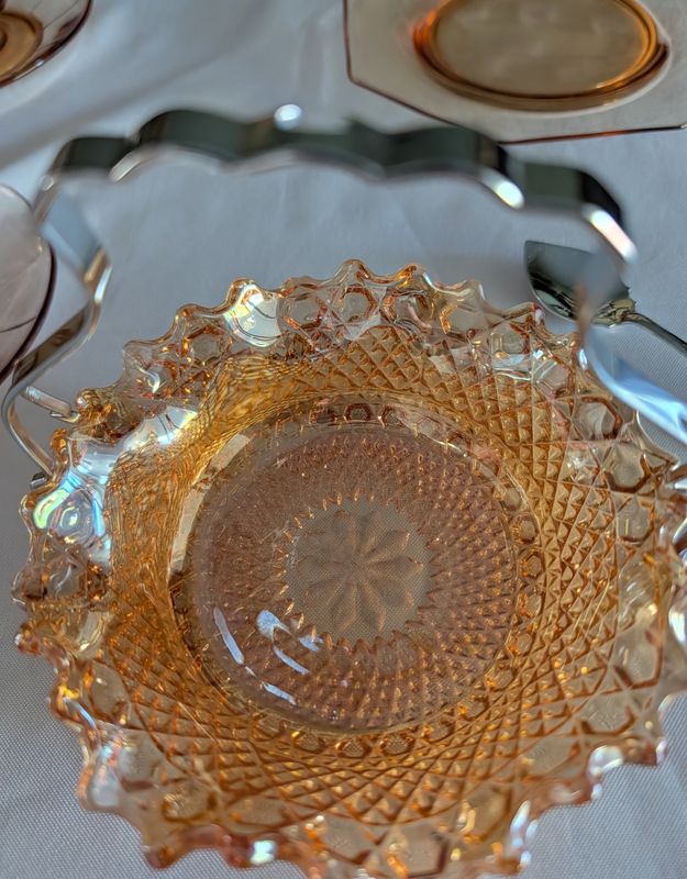 Vintage Sowerby Chunky Marigold Carnival Glass Handled Server | No. 2266