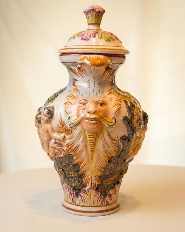 Vintage Italian Capodimonte-Style Bacchus Figural Lidded Urn – Model 1632/2