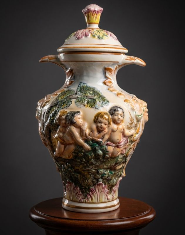 Vintage Italian Capodimonte-Style Bacchus Figural Lidded Urn – Model 1632/2